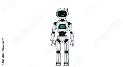 Futuristic robot character with humanlike features in a minimalist design