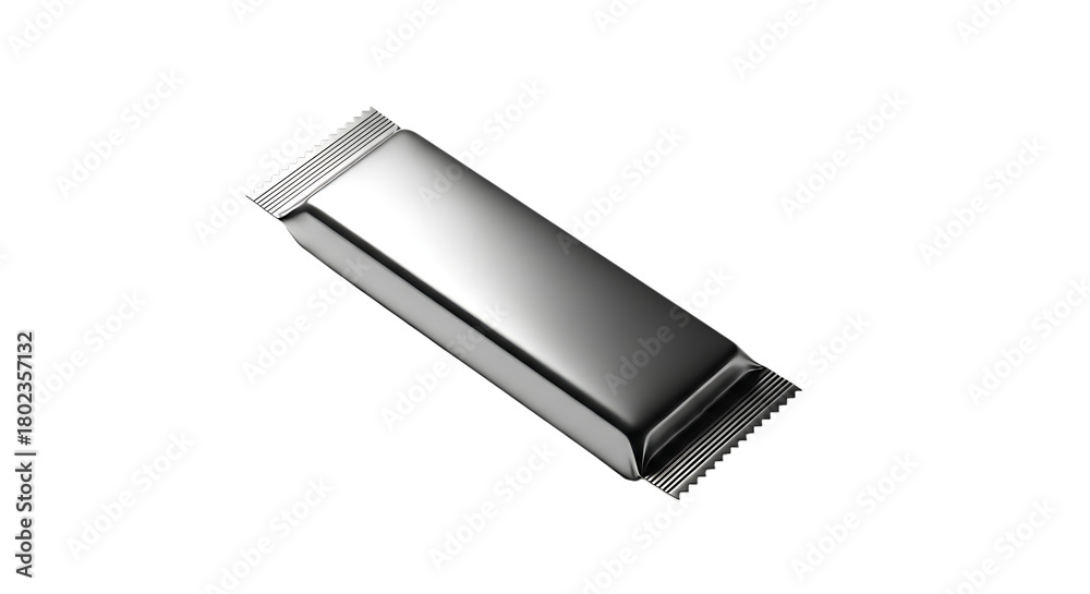 Fototapeta premium Blank silver wrapper for a snack bar or candy, isolated on transparent background
