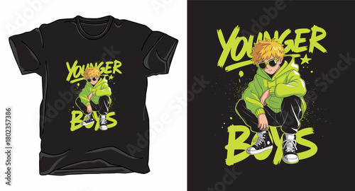 Younger boys anime graphic vector art t-shirt design print