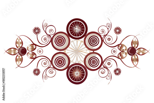 Ornamental symmetrical swirl pattern with floral elements