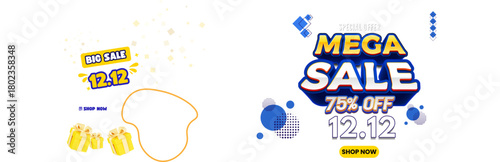Mega sale 12.12 special offer 75% off shopping discount event announcement banner