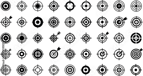 Collection of diverse target icons and crosshair symbols representing focus and precision