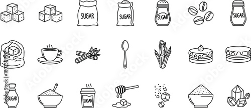 Collection of hand drawn black and white icons representing spices herbs and condiments for culinary use