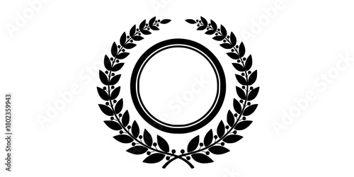 Round Medallion Laurel Wreath Frame Black Silhouette