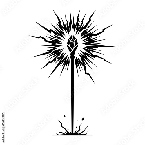 Wizard staff silhouette a magical staff emitting a burst of energy, isolated on