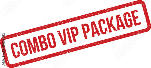 Red rectangular grunge rubber stamp saying COMBO VIP PACKAGE clearly visible on an isolated clean white background