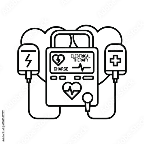 Defibrillator electrical therapy device with charge and heart