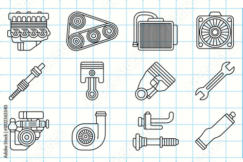 Car engine parts illustration