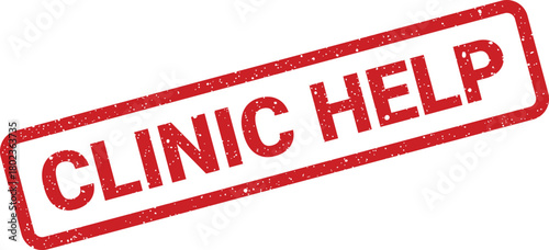 Red rectangular rubber stamp with a distressed texture displaying the words CLINIC HELP in bold letters