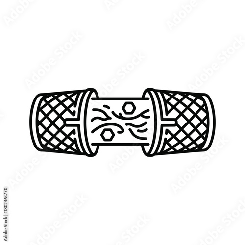 Disrupted connection line icon with flowing data elements concept