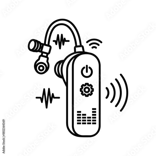 Digital hearing aid icon with audio waves and wireless signal