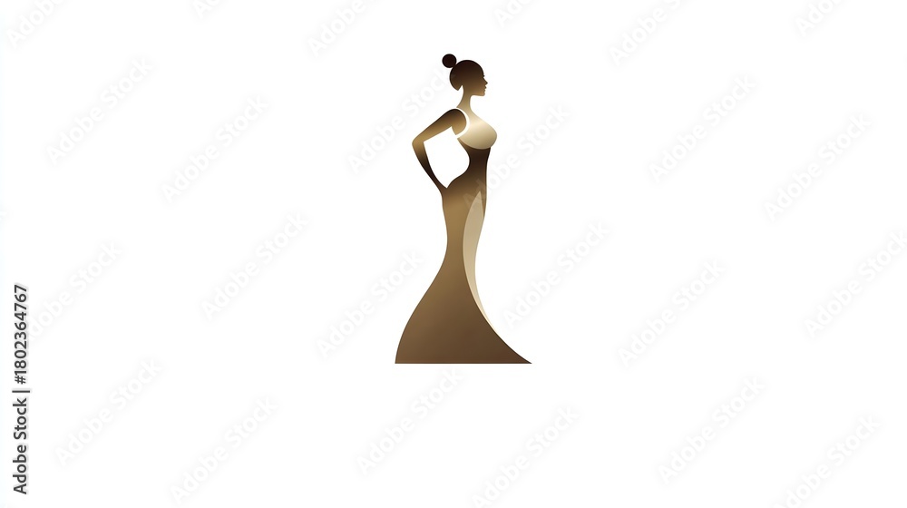 Fototapeta premium Luxury women's clothing logo with golden woman silhouette symbol. Premium fashion branding, luxury women’s clothing identity, feminine silhouette emblem, for tailor and fashion workshops.