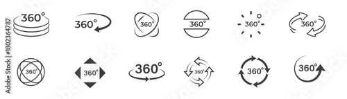 “Minimal 360-degree rotation icons with circular arrows for motion, update, and refresh concepts.”