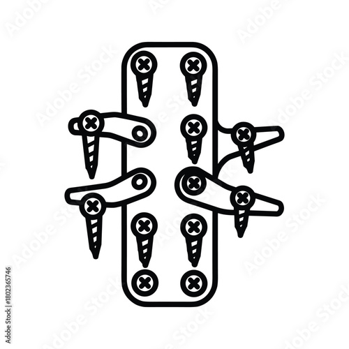Surgical orthopedic plate with screws outline icon vector art