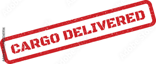Red textured rubber stamp displaying the bold uppercase words CARGO DELIVERED positioned diagonally on a clean white surface