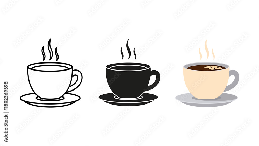 Obraz premium Set of coffee cup icons simple line and flat vector design isolated on white background