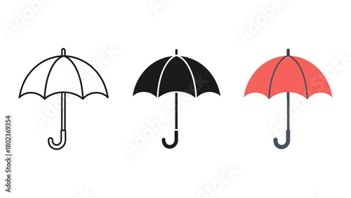 Umbrella icon set vector illustration in flat design protection from rain and sun for weather forecast and mobile app design