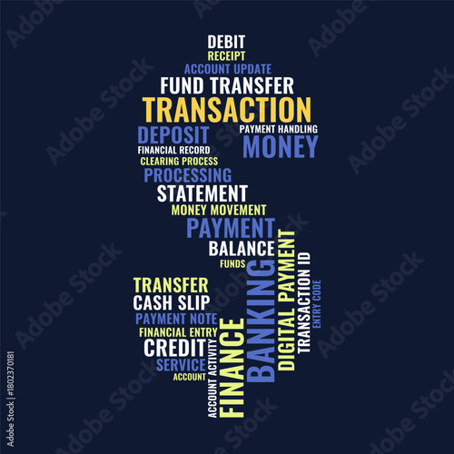Transaction Dollar Sign Word Cloud, Financial Banking payment and fund transfer terms