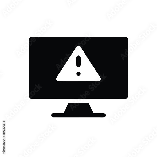 Desktop Monitor Alert Triangle Line Icon