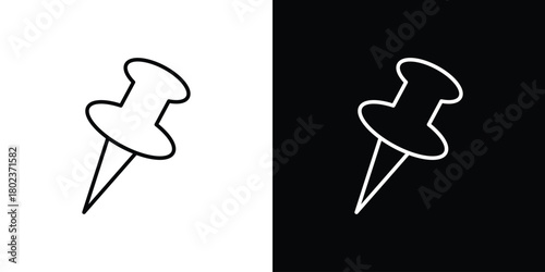 Push pin icon. Editable stroke. thin line outline concept vector.