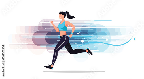 Woman in athletic wear running with energetic motion lines behind her.
