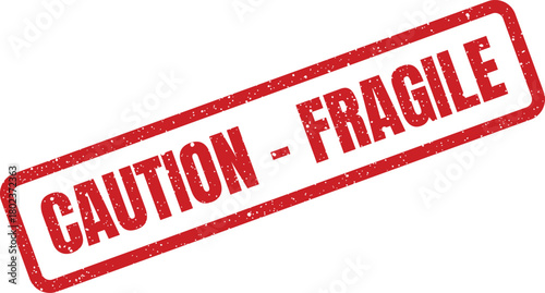 This red grunge rubber stamp displays a clear CAUTION FRAGILE warning for careful handling