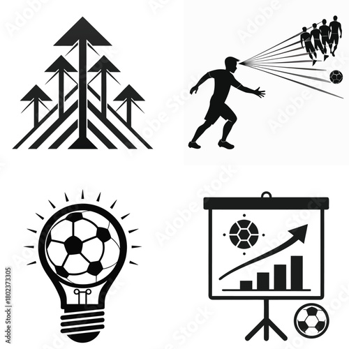 Set of soccer strategy icons vector illustration of football planning and tactics isolated on white background