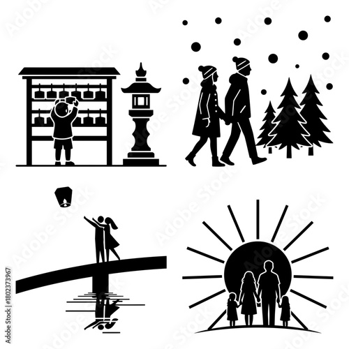 New years eve family enjoying winter and new year isolated on