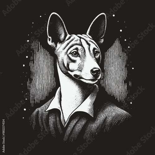 Elegant Basenji dog wearing a collared shirt illustration.