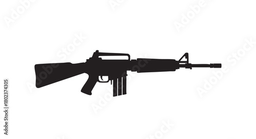 33. Black silhouette of battle rifle on white background

