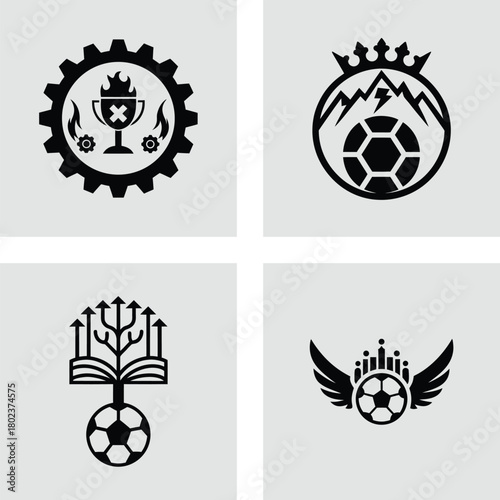 Set of soccer logo templates featuring creative vector badge designs suitable for sports teams and branding