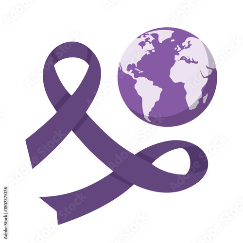 World Pancreatic Cancer Day Symbol With Purple Ribbon For Awareness Advocacy isolated white background