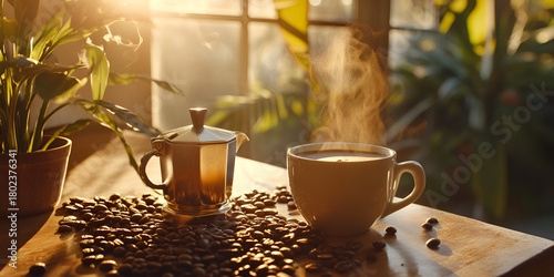 Sunlit Pour-Over Coffee Setup by Bright Kitchen Window