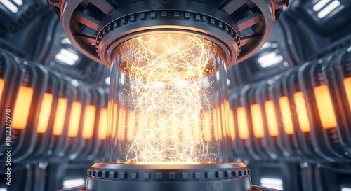 Futuristic fusion reactor core with glowing plasma energy