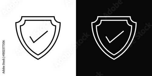 Shield check mark icon. Editable stroke. thin line outline concept vector.