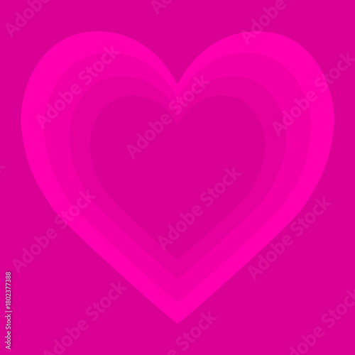 Heart gradient Valentine's day background. Pink heart striped pattern. Glowing hearts. Template for wallpaper, frame, banners, posters, greeting card, wedding invitation. Flat design. Vector