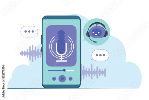 AI podcast generator concept. recording audio podcasts. AI automatically generates podcast episodes.