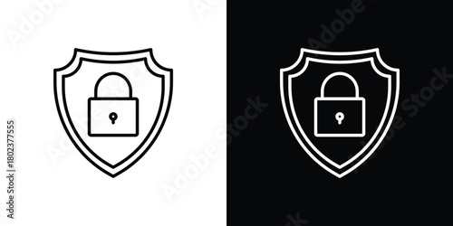 Shield lock icon. Editable stroke. thin line outline concept vector.