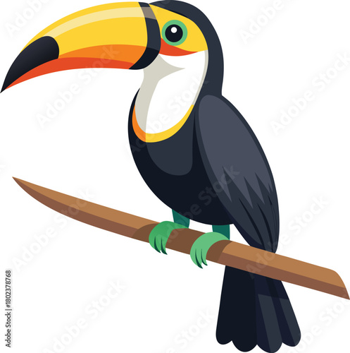 Vibrant toucan perched on branch, a colorful tropical bird perfect for designs