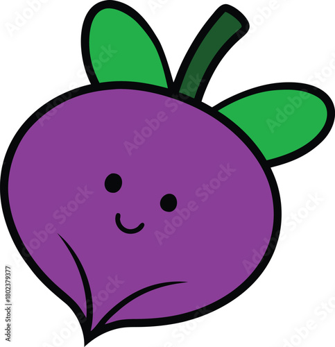 Cute purple beet with happy smile, healthy eating and vegetarian diet concept