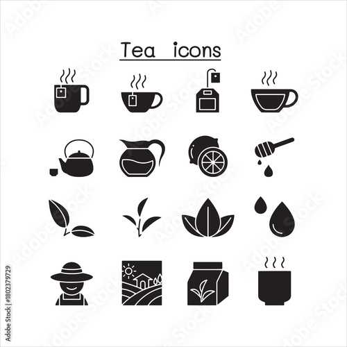 Complete Tea Ceremony and Production Vector Icon Set