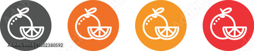 Set of Simple Orange and Orange Slice Icons in Different Colored Circular Backgrounds
