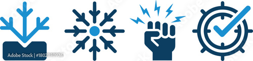 A Set of Four Symbols Representing Freezing, Expanding, Strength, and Success for Various Applications
