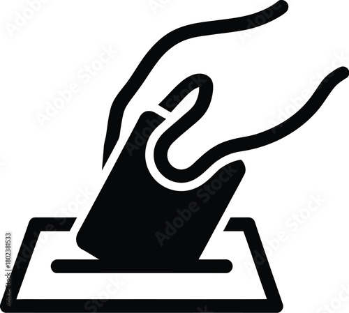 Hand Placing Ballot into Box Symbol of Voting and Democracy, Vote Now Icon Illustration