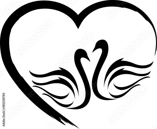 Zwei Schwäne und Herz gezeichnet, Schwäne Aufkleber Label, Schwäne Logo