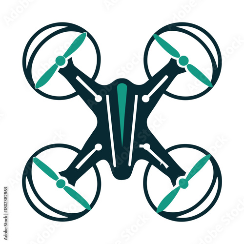 Drone Icon Vector, Technology Illustration, Teal and Navy Vector Icon Set of Various Transportation Vehicles