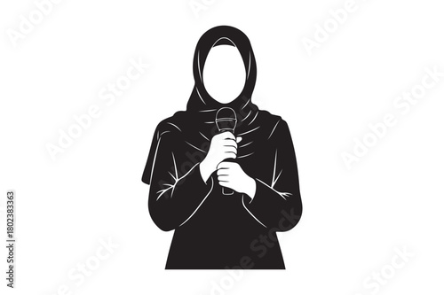 Woman in hijab holding a microphone ready to speak