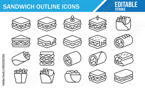 Line art sandwich icons for restaurant menus and branding