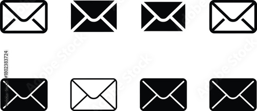 Set of Simple Black and White Envelope Icons Perfect for Email and Communication Graphics