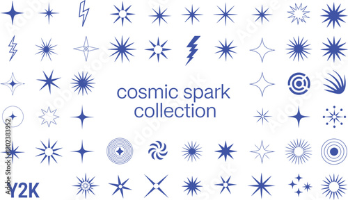 Collection of blue starburst and lightning bolt graphic elements